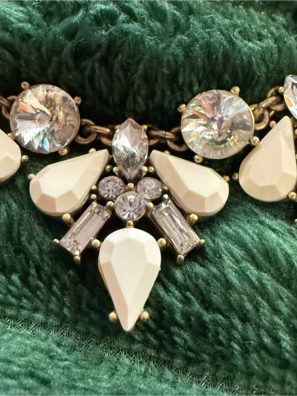 J. Crew Statement Necklace Gold Tone, Rhinestone, and White Tear Drop Gems